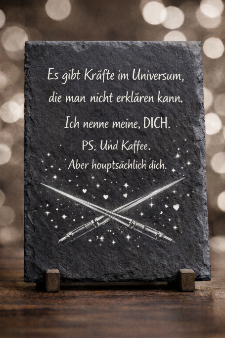 Schiefertafel „In einer Galaxie voller Chaos“